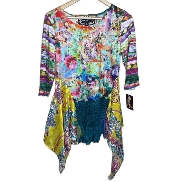 𝅺DIVINE collision 3/4 sleeve multi color fabric blouse - Picture 1 of 9